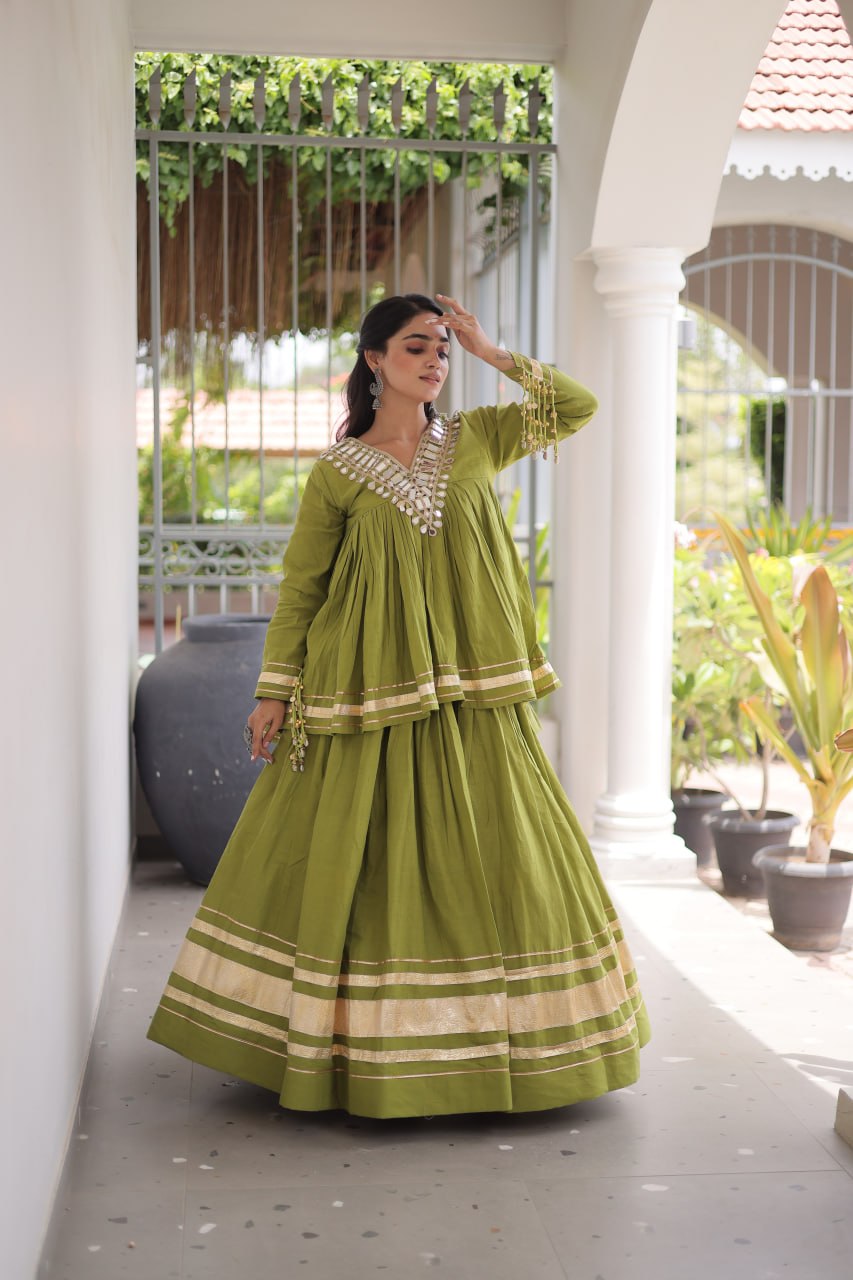 Navratri Special Kora Cotton Mirror Work Chaniya Choli Set