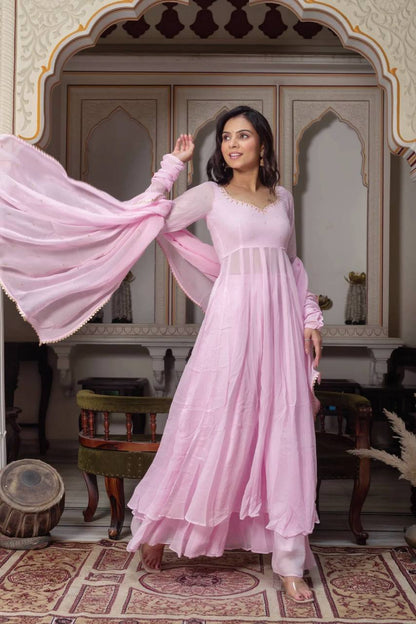 Baby Pink Designer Anarkali Suit for Women - Faux Georgette Wear