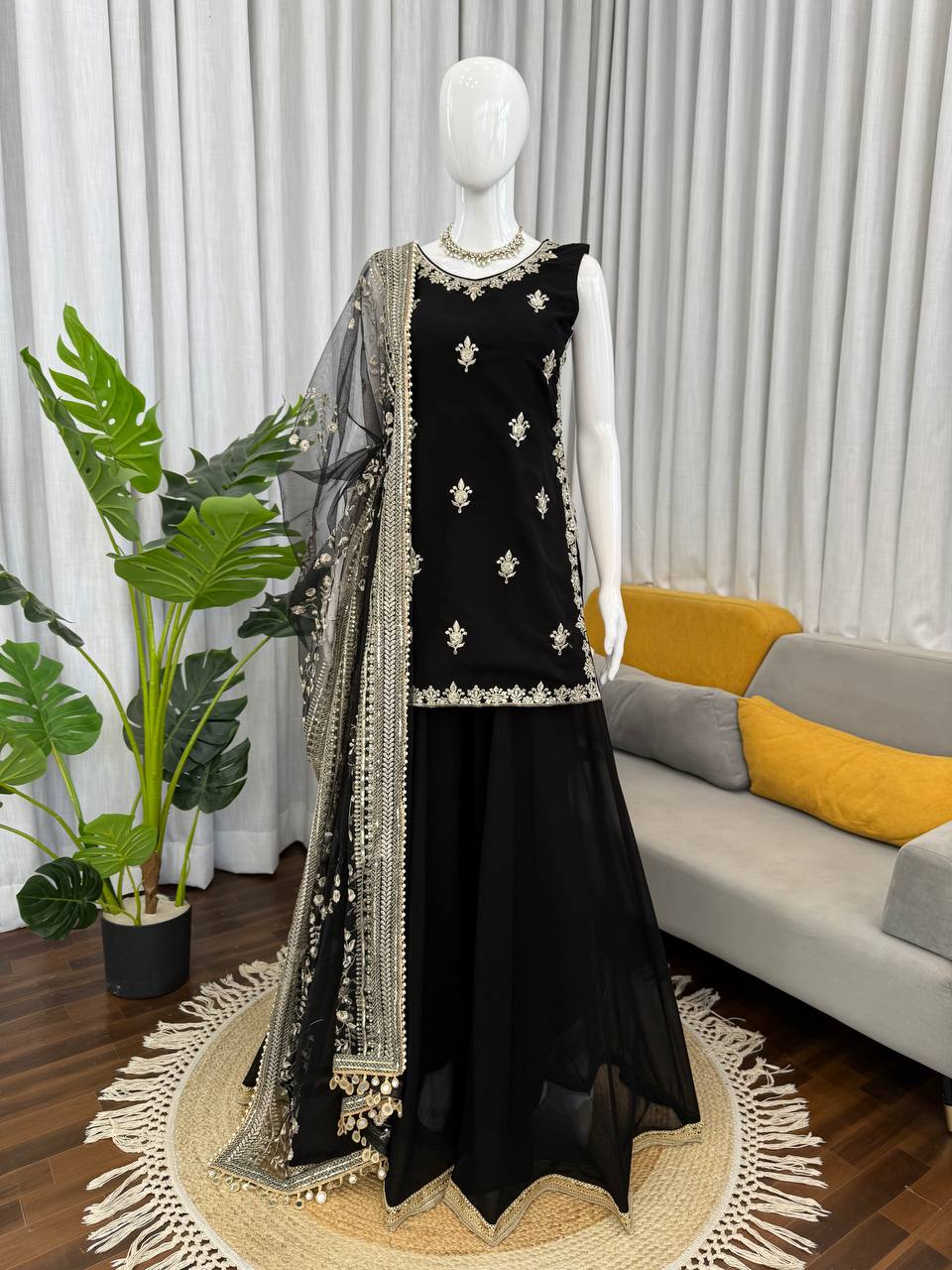 Black Georgette Designer Palazzo Set - Wedding Festive Wear