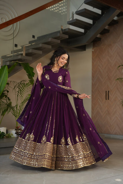 Premium Faux Blooming Gown with Zari & Sequins Embroidery