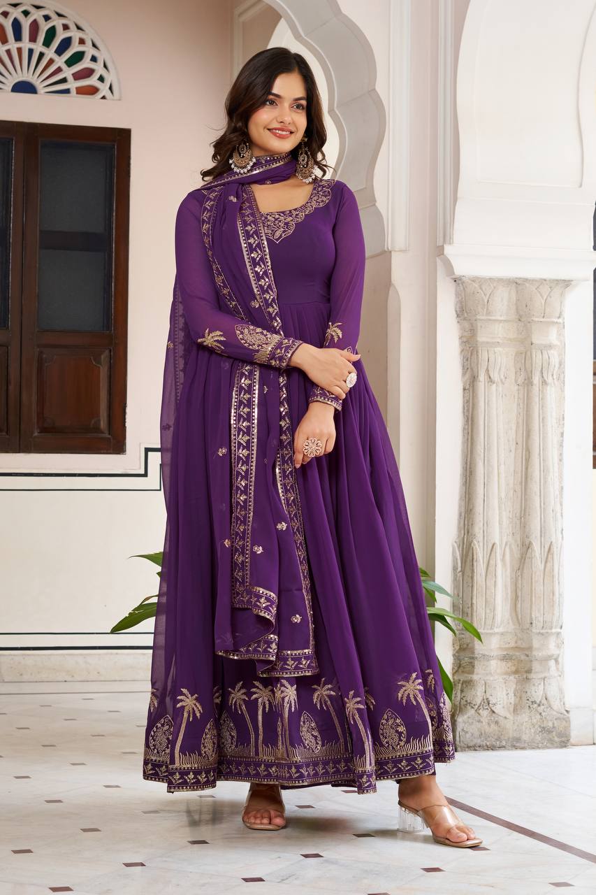 Sequined Faux Georgette Anarkali Suit for Women
