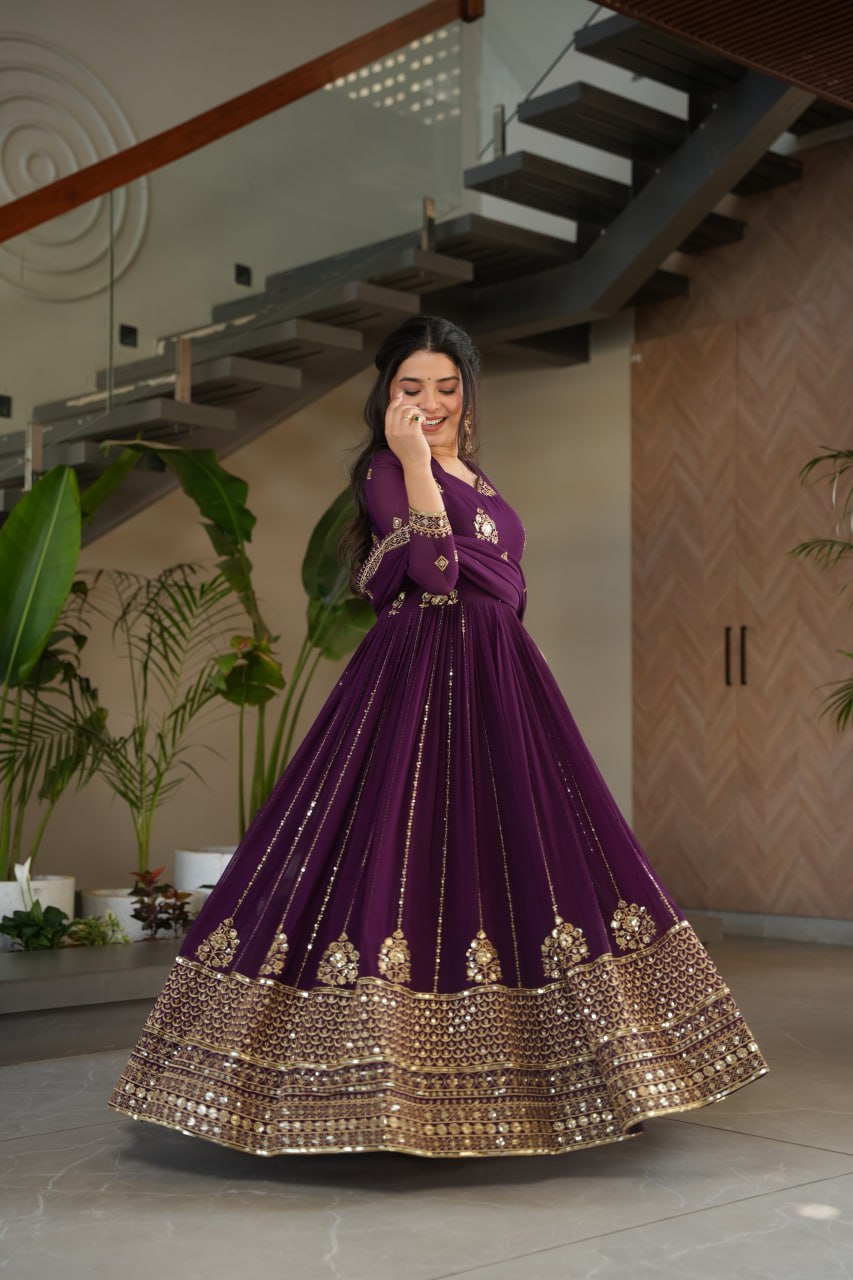 Premium Faux Blooming Gown with Zari & Sequins Embroidery