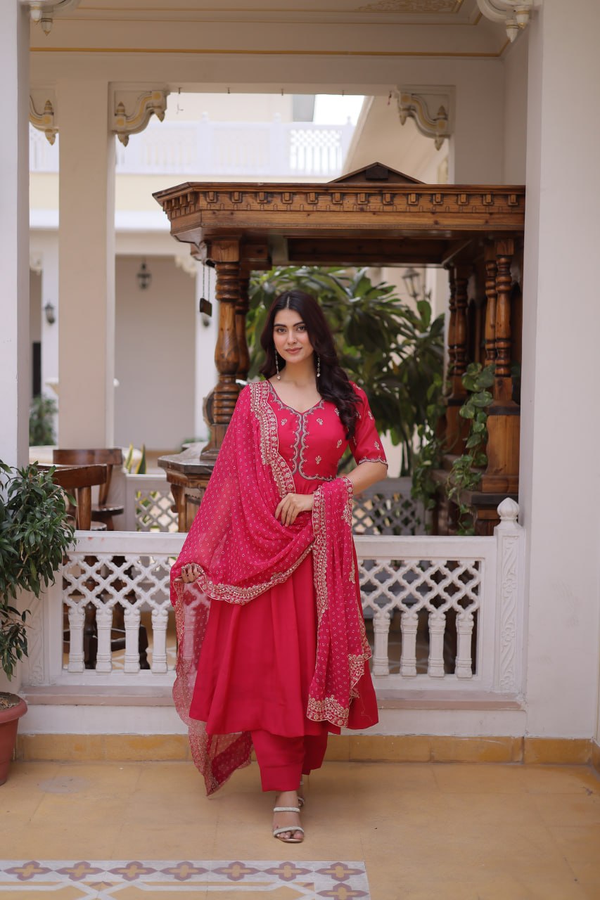 Mul Chanderi Kali Anarkali Suit with Georgette Dupatta