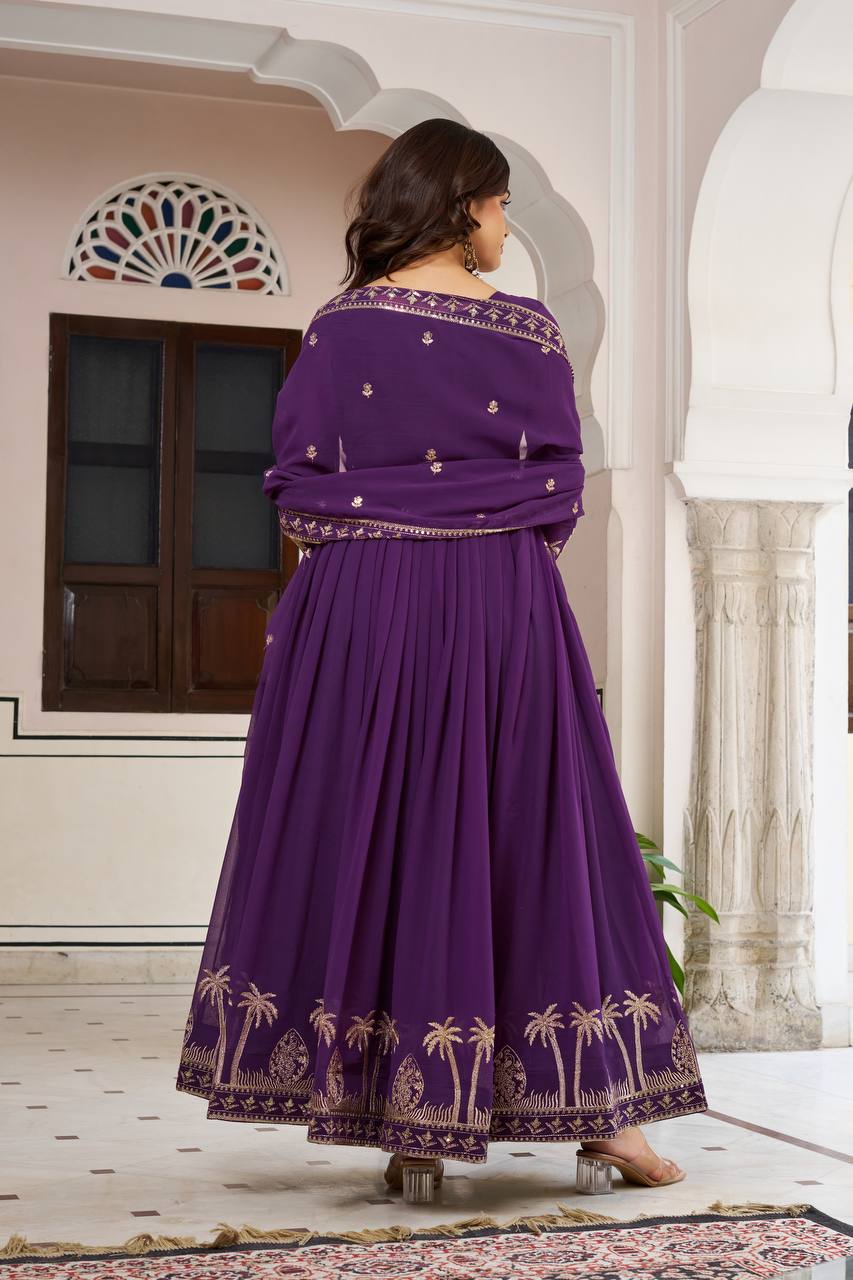 Sequined Faux Georgette Anarkali Suit for Women