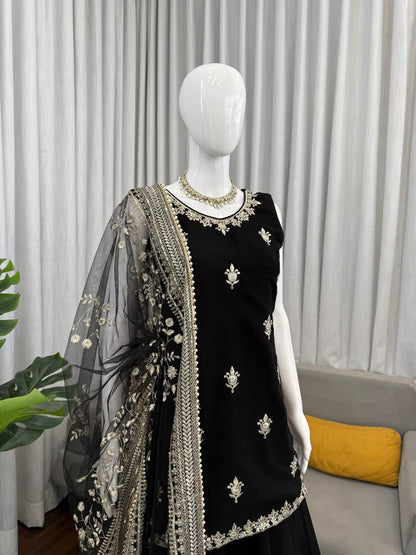 Black Georgette Designer Palazzo Set - Wedding Festive Wear