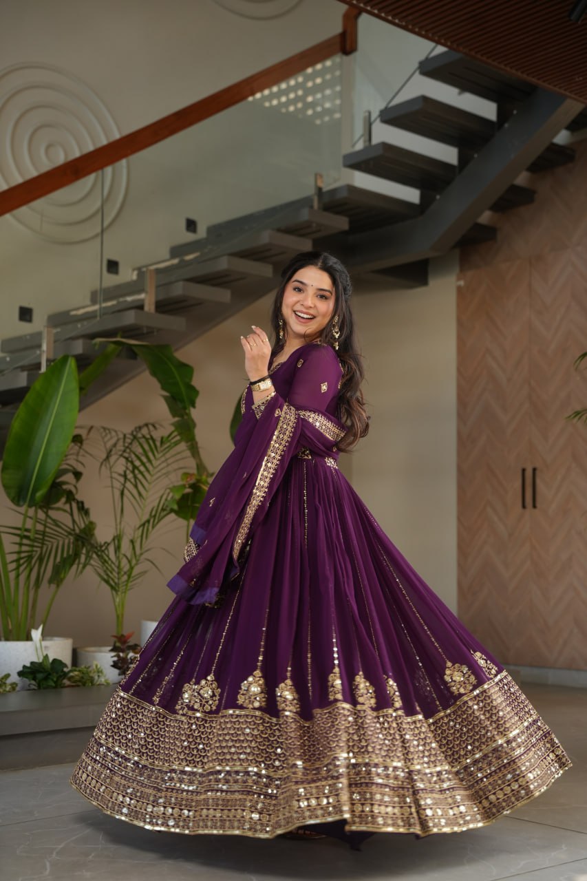 Premium Faux Blooming Gown with Zari & Sequins Embroidery