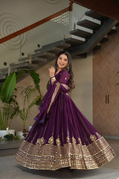 Premium Faux Blooming Gown with Zari & Sequins Embroidery