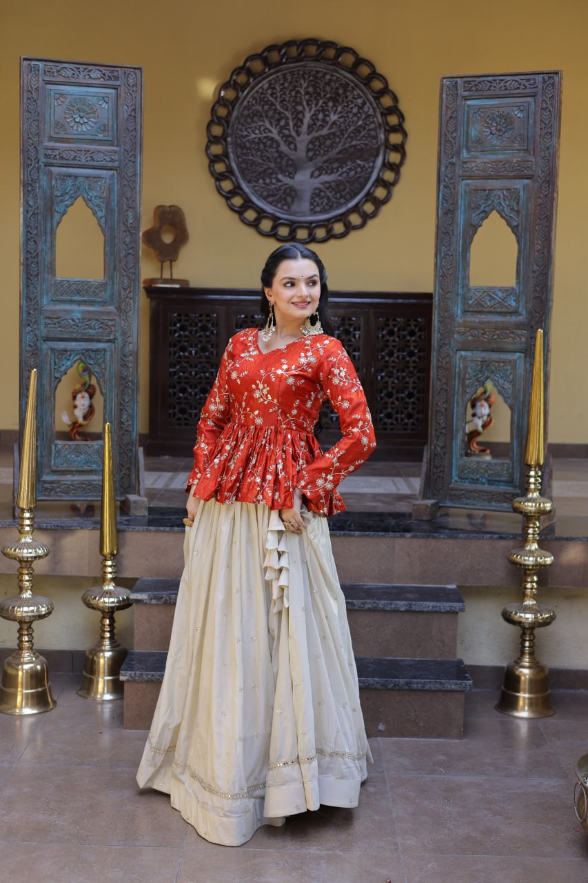 Sequins Embroidered Peplum Top with Flared Lehenga Set