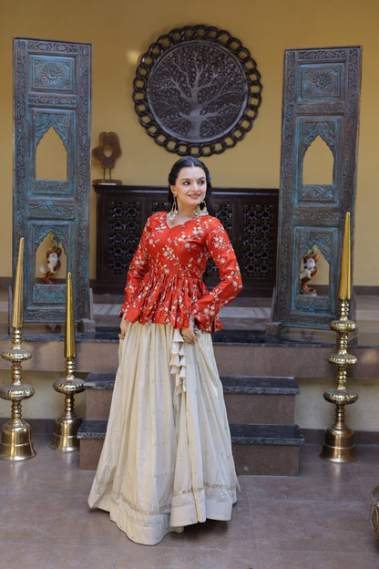 Sequins Embroidered Peplum Top with Flared Lehenga Set