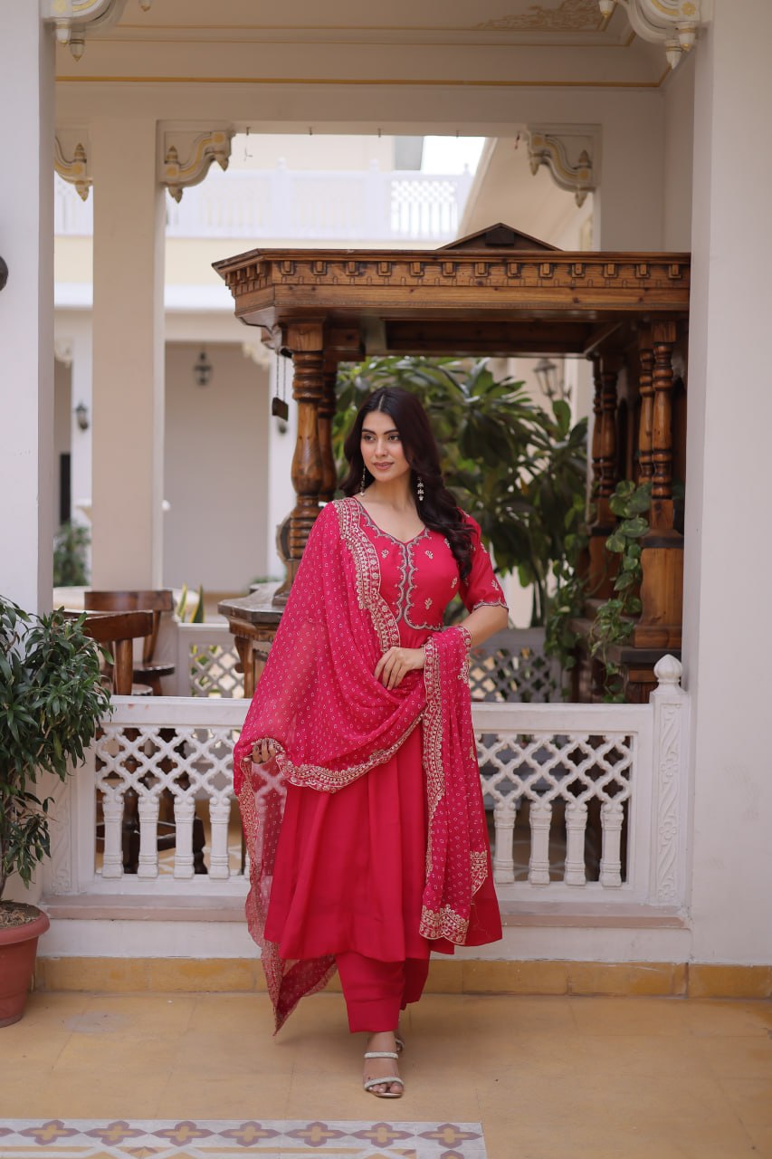 Mul Chanderi Kali Anarkali Suit with Georgette Dupatta