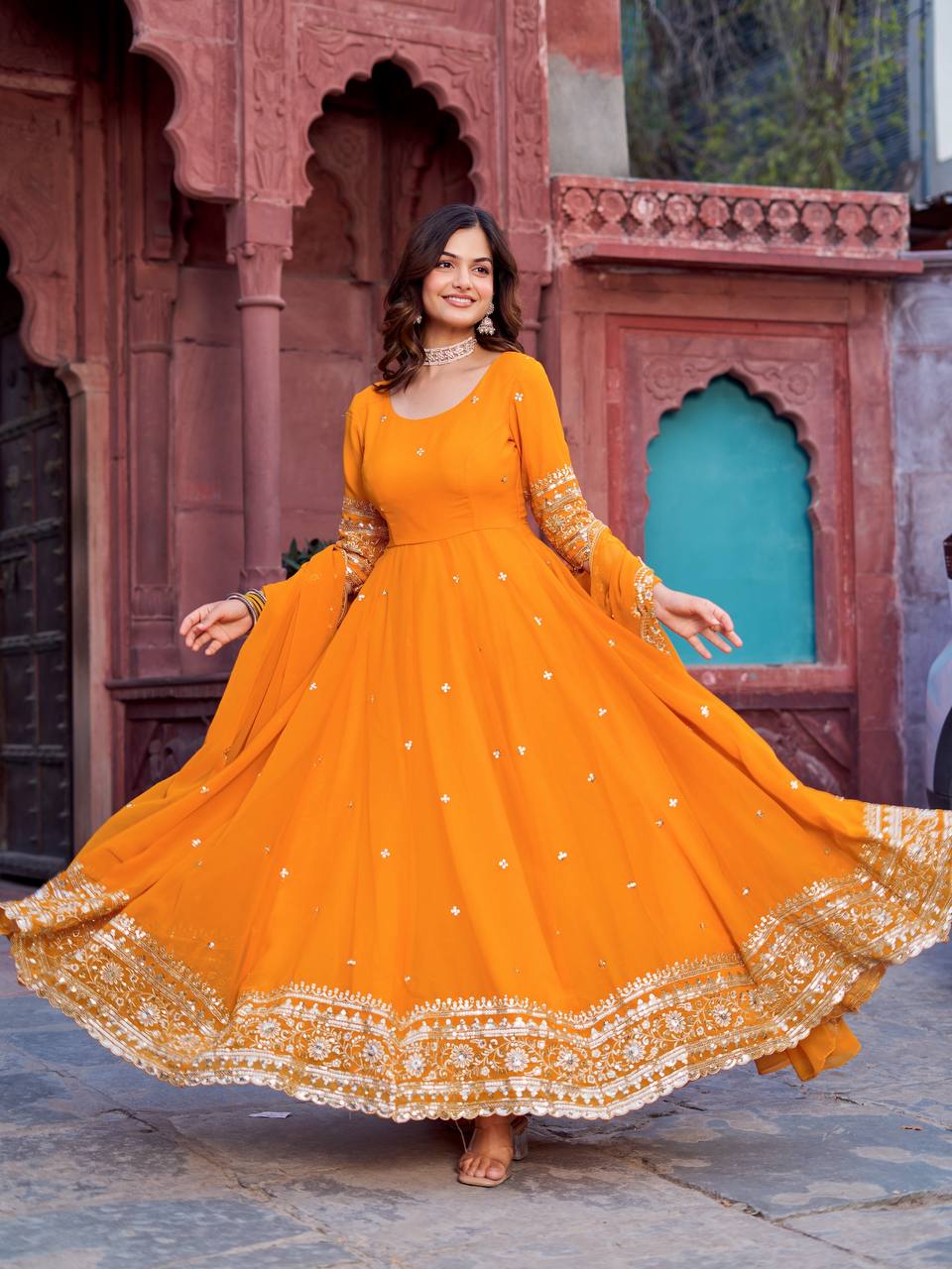 Georgette Anarkali Gown with Sequence Work & Dupatta