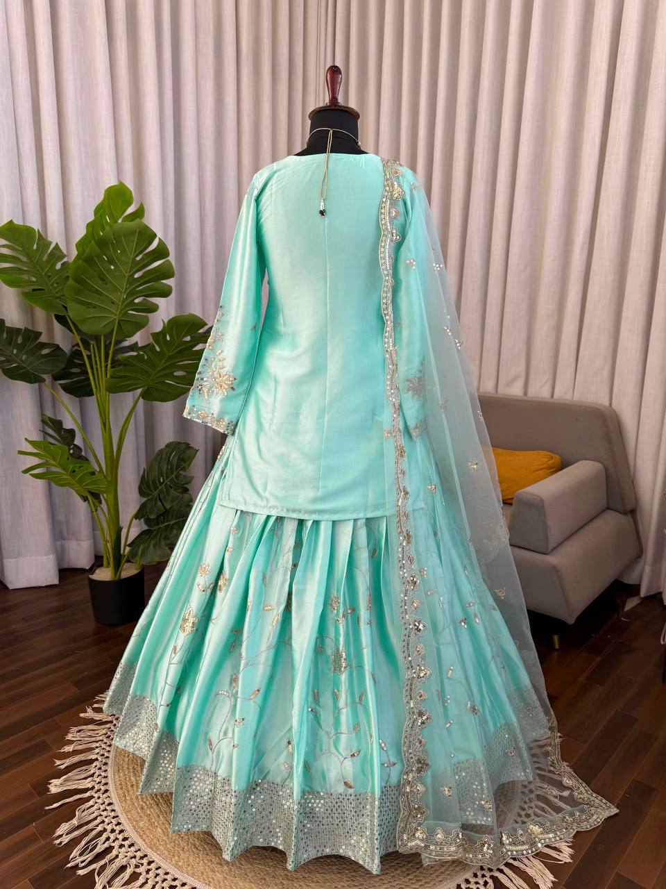 Sea Green Salwar Kameez - Party Wear Suit with Sequin Work