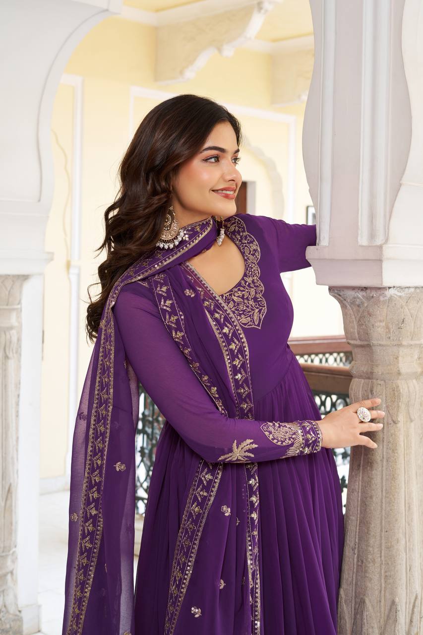 Sequined Faux Georgette Anarkali Suit for Women