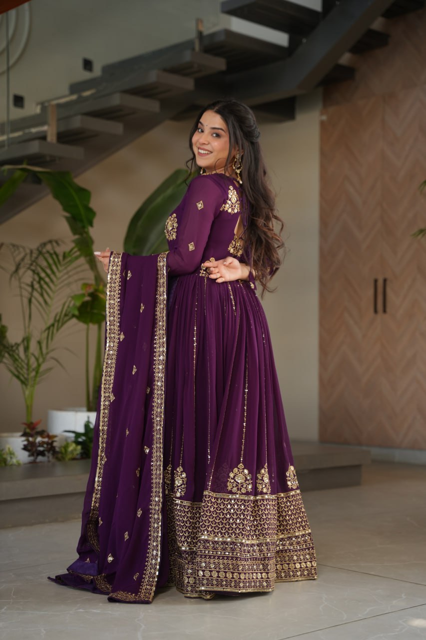 Premium Faux Blooming Gown with Zari & Sequins Embroidery