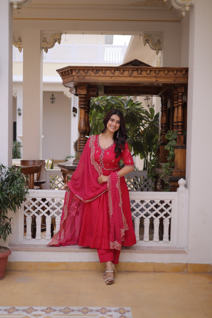 Mul Chanderi Kali Anarkali Suit with Georgette Dupatta