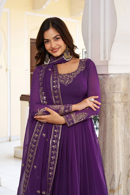 Sequined Faux Georgette Anarkali Suit for Women